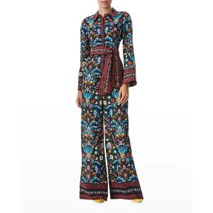 NWT Alice + Olivia Shawn Button Down Jumpsuit Santa Monica Floral Black Belted 2